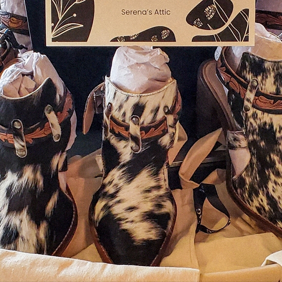 Myra Bag Booties Hair On Beth Jane Hand tooled Leather Myra Boots NWT - Picture 5 of 14